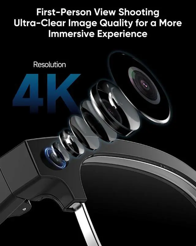 Alt view image 2 of 6 - AI Glasses with Camera,4K with Audio Bluetooth AI Glasses with Chat GPT for Men 160+ Languages 8MP Video Recording, Smart Eyewear for Gaming Meeting Travel Trade Business, Silicone Sound Tube