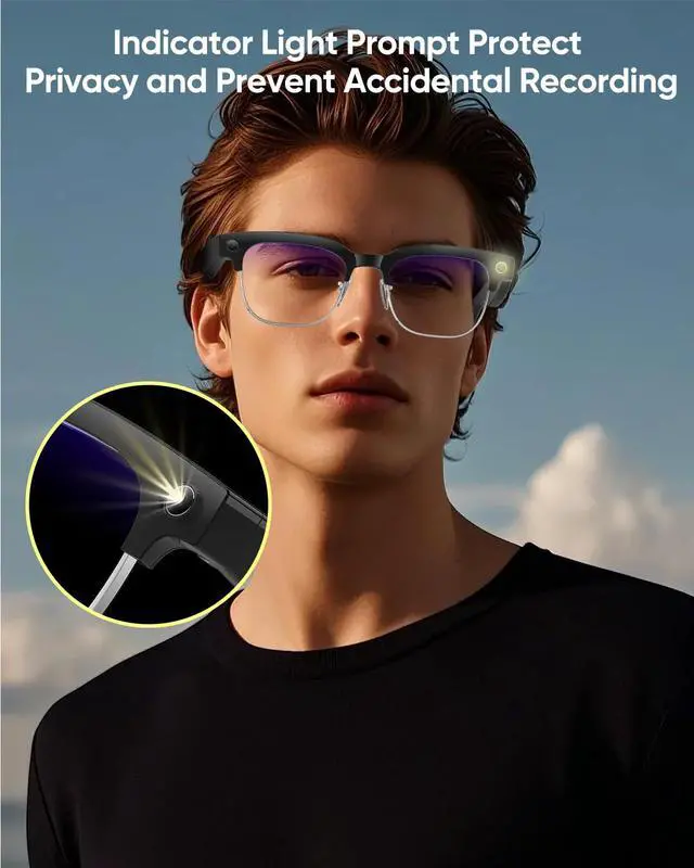 Alt view image 3 of 6 - AI Glasses with Camera,4K with Audio Bluetooth AI Glasses with Chat GPT for Men 160+ Languages 8MP Video Recording, Smart Eyewear for Gaming Meeting Travel Trade Business, Silicone Sound Tube
