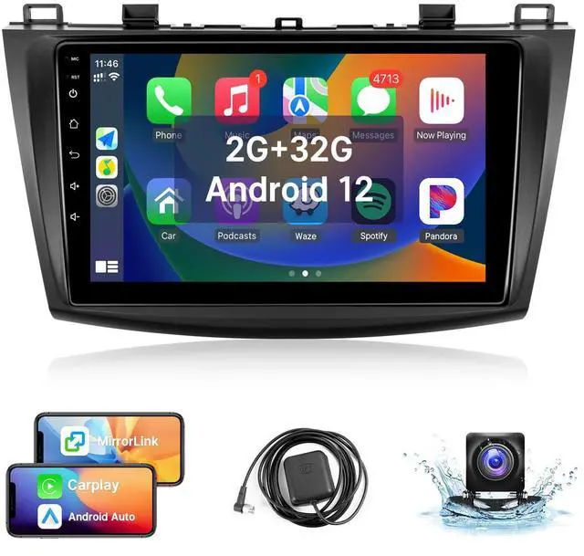 Main image of Android 12 Car Stereo for Mazda 3 2009-2013 Radio Upgrade with Wireless CarPlay Android Auto, 9 Inch TouchScreen In-Dash Bluetooth WIFI GPS Navigation MirrorLink SWC Units +Backup Camera 2+32G