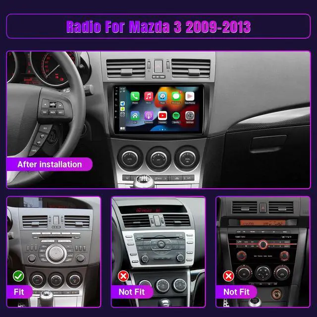 Alt view image 2 of 6 - Android 12 Car Stereo for Mazda 3 2009-2013 Radio Upgrade with Wireless CarPlay Android Auto, 9 Inch TouchScreen In-Dash Bluetooth WIFI GPS Navigation MirrorLink SWC Units +Backup Camera 2+32G