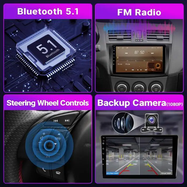Alt view image 6 of 6 - Android 12 Car Stereo for Mazda 3 2009-2013 Radio Upgrade with Wireless CarPlay Android Auto, 9 Inch TouchScreen In-Dash Bluetooth WIFI GPS Navigation MirrorLink SWC Units +Backup Camera 2+32G