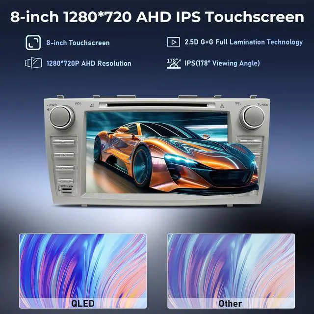 Alt view image 3 of 6 - Car Radio Stereo for Toyota Camry 2007 2008 2009 2010 2011 Android 14 Head Unit 8" 720 * 1280P IPS Screen with CD/DVD Player Carplay & Autoplay 4G LTE WiFi DSP BT SWC GPS 8-Core 4+64G