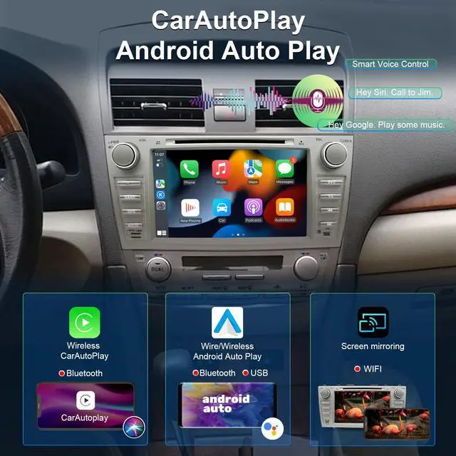 Alt view image 5 of 6 - Car Radio Stereo for Toyota Camry 2007 2008 2009 2010 2011 Android 14 Head Unit 8" 720 * 1280P IPS Screen with CD/DVD Player Carplay & Autoplay 4G LTE WiFi DSP BT SWC GPS 8-Core 4+64G