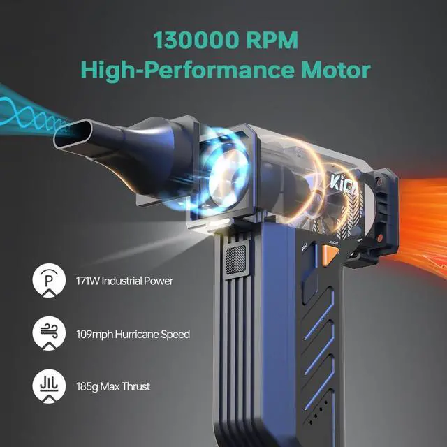 Alt view image 3 of 6 - Jet Fan Ultra Electric Air Duster - 109MPH Cordless Air Duster with LED Light, 130000 RPM Turbo Fan, Stepless Speed Control Dust Blower for Computer, Keyboard, Outdoor, House and Car (White)