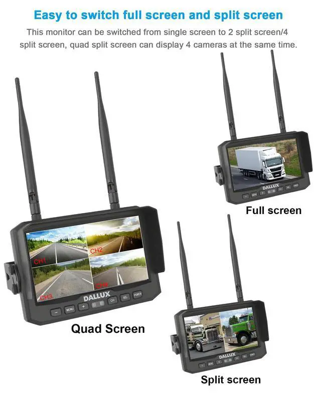 Alt view image 4 of 6 - Truck Bus Digital Wireless Backup Camera Monitor System Kit, 7 inch DVR Monitor+HD IP69K Waterproof Night Vision Rear View Reverse Camera for Van Trailer 5th Wheel Pickup RV Campers Motor Home Boat