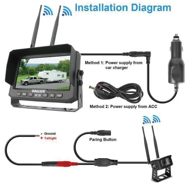 Alt view image 5 of 6 - Truck Bus Digital Wireless Backup Camera Monitor System Kit, 7 inch DVR Monitor+HD IP69K Waterproof Night Vision Rear View Reverse Camera for Van Trailer 5th Wheel Pickup RV Campers Motor Home Boat