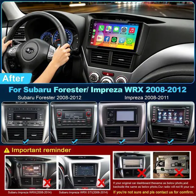 Alt view image 2 of 6 - Car Radio for Subaru Forester Impreza WRX 2008 2009 2010 2011 2012, 8Core Android 15 Stereo with Wireless Carplay, Support GPS WiFi FM Radio Backup Camera SWC 4+64G