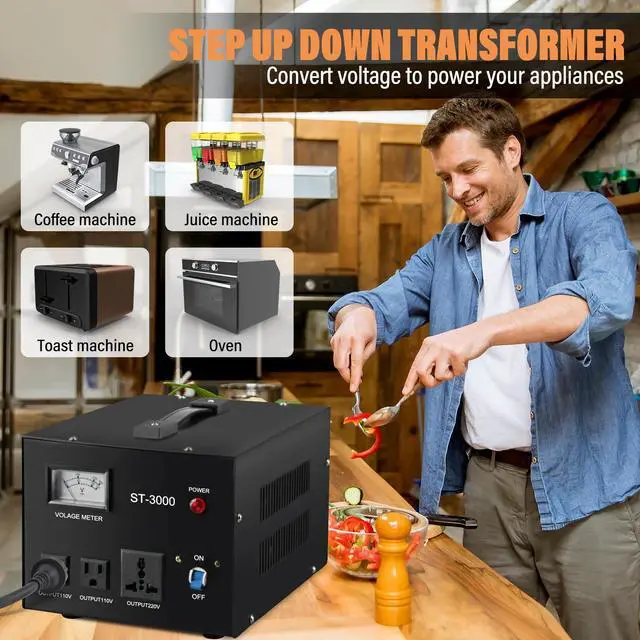 Alt view image 2 of 6 - ST-3000 Voltage Transformer Converter Regulator with Voltage Meter - Step Up/Down - 110V/220V - Circuit Breaker Protection