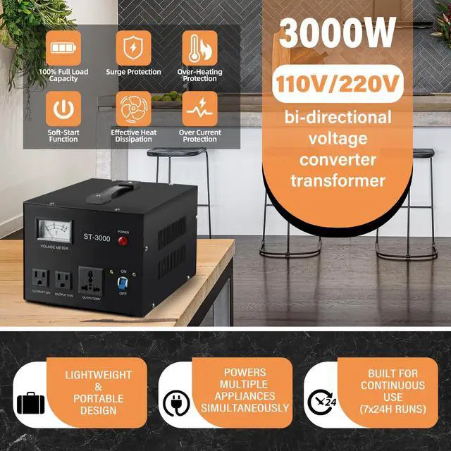 Alt view image 4 of 6 - ST-3000 Voltage Transformer Converter Regulator with Voltage Meter - Step Up/Down - 110V/220V - Circuit Breaker Protection