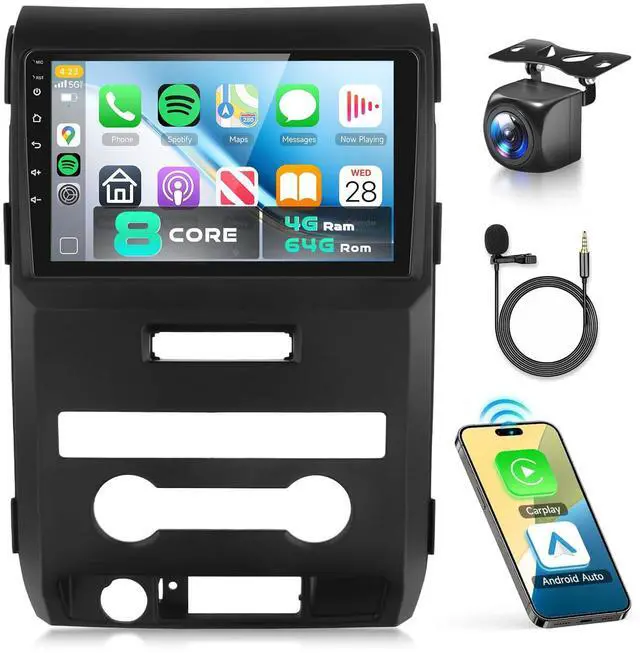 Main image of 5/6GWiFi 8Core 4GB+64GB Radio for Ford F150 2009 2010 2011 2012 2013 2014 Car Stereo Android 15 Snapdragon Processor 9" 1280x720 IPS Touchscreen Carplay/Android Auto DSP Hi-Res GPS FM/RDS SWC Camera