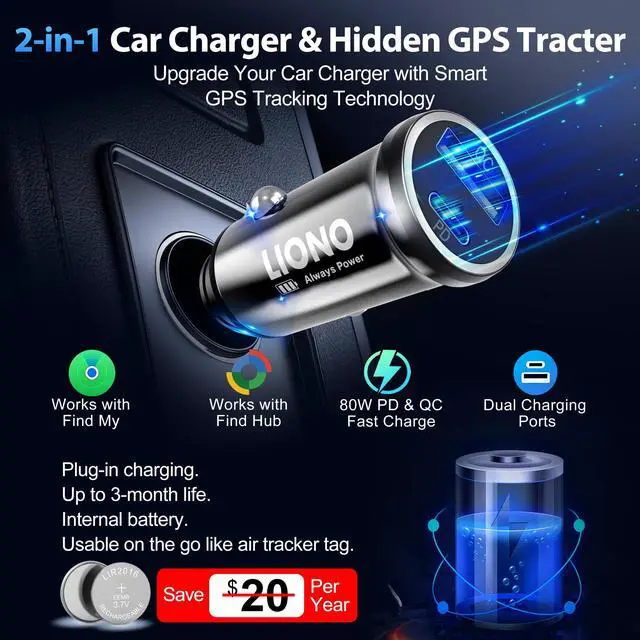 Alt view image 2 of 6 - Car GPS Tracker for Vehicles, Hidden Vehicle Tracker Device with Rechargeable Battery, Compatible with iOS & Android, Anti-Theft Car Locator, Parking Finder, No SIM Card, No Monthly Fee(2 Pack)