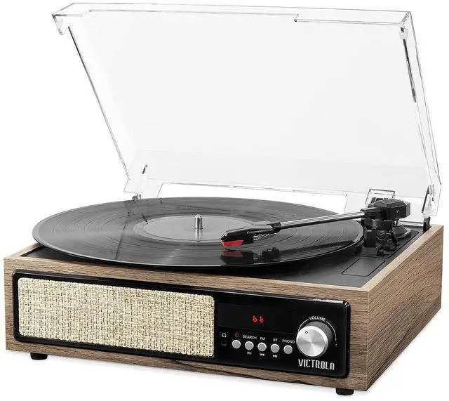 Main image of 3-in-1 Bluetooth Record Player with Built in Speakers and 3-Speed Turntable, Farmhouse Walnut