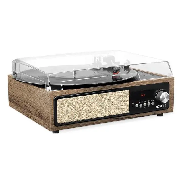 Alt view image 2 of 2 - 3-in-1 Bluetooth Record Player with Built in Speakers and 3-Speed Turntable, Farmhouse Walnut
