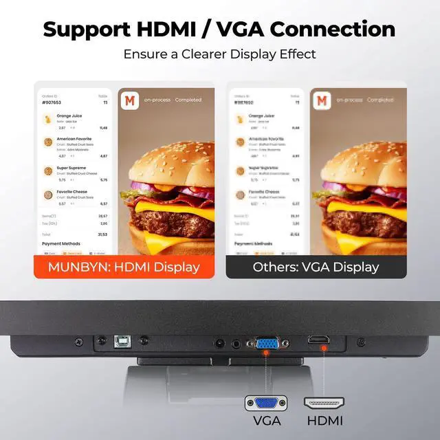 Alt view image 2 of 6 - 15.6-inch POS Touchscreen Monitor, Backlit LED Multi-Touch Screen Monitor, HDMI/VGA Capacitive Screen Display True Flat Seamless for Retail Restaurant, Bar, No Driver Required, 2Y Protection