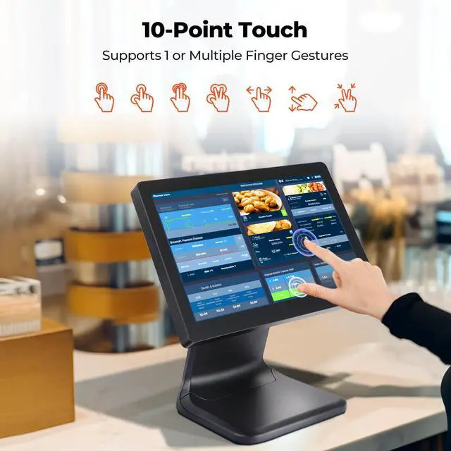 Alt view image 3 of 6 - 15.6-inch POS Touchscreen Monitor, Backlit LED Multi-Touch Screen Monitor, HDMI/VGA Capacitive Screen Display True Flat Seamless for Retail Restaurant, Bar, No Driver Required, 2Y Protection
