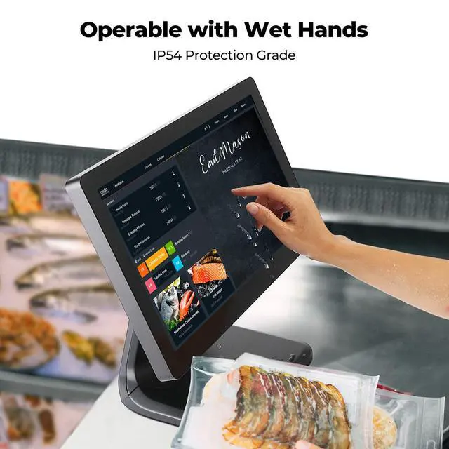 Alt view image 4 of 6 - 15.6-inch POS Touchscreen Monitor, Backlit LED Multi-Touch Screen Monitor, HDMI/VGA Capacitive Screen Display True Flat Seamless for Retail Restaurant, Bar, No Driver Required, 2Y Protection