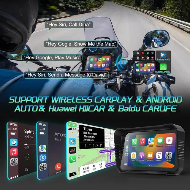 Alt view image 2 of 6 - Motorcycle Carplay Support Wireless CarPlay & Android Auto, 6.25 Waterproof Touchscreen, Motorcycle Dash Cam Front and Rear with TPMS, GPS, WiFi, Loop Recording (Upgraded - with BSD Function)