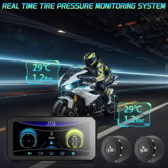 Alt view image 5 of 6 - Motorcycle Carplay Support Wireless CarPlay & Android Auto, 6.25 Waterproof Touchscreen, Motorcycle Dash Cam Front and Rear with TPMS, GPS, WiFi, Loop Recording (Upgraded - with BSD Function)