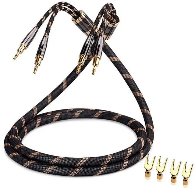 Main image of Single Audiophile Speaker Cable,Convertible Banana Spade Gold Plated Connector,Nylon Braid,HiFi Quality Cable(4.9ft/1.5M,1 Cable for 1 Speaker)