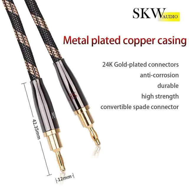 Alt view image 4 of 6 - Single Audiophile Speaker Cable,Convertible Banana Spade Gold Plated Connector,Nylon Braid,HiFi Quality Cable(4.9ft/1.5M,1 Cable for 1 Speaker)