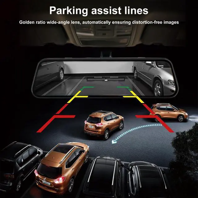 Alt view image 6 of 6 - 4K Mirror Dash Cam with Carplay&Android Auto,10" Rear View Mirror Camera for Cars/Trucks with Voice Control/Real 64GB Card/Touch Screen/Parking Monitor/Reverse Assist/Dual Loop Record/WDR Tech