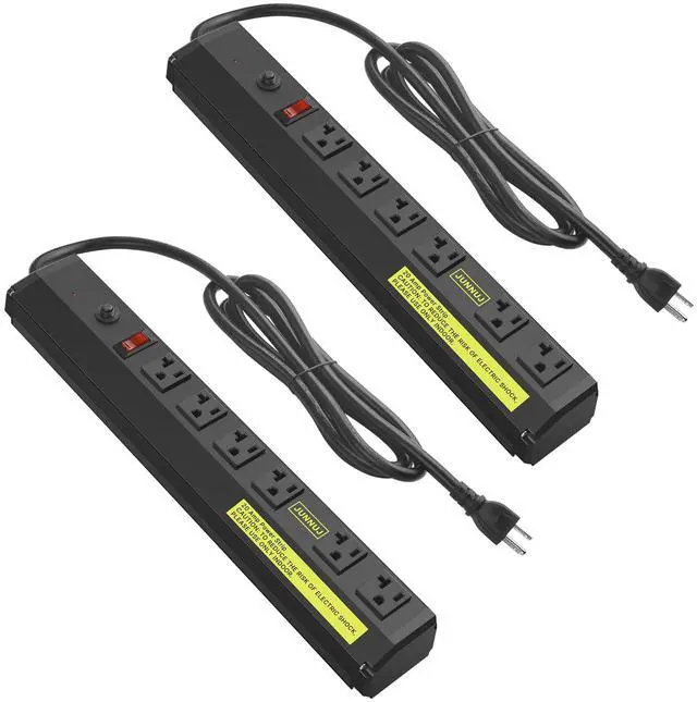Main image of 20 Amp Power Strip Heavy Duty 2 Pack,Heavy Duty 20 Amp Surge Protector 4800J, Garage Metal 6 Outlets 12 Gauge Extension Cord 10ft