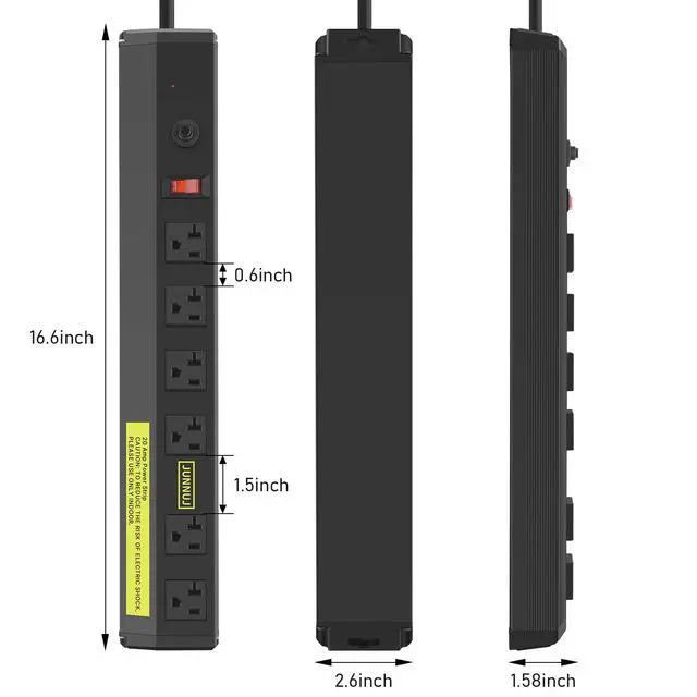Alt view image 3 of 6 - 20 Amp Power Strip Heavy Duty 2 Pack,Heavy Duty 20 Amp Surge Protector 4800J, Garage Metal 6 Outlets 12 Gauge Extension Cord 10ft
