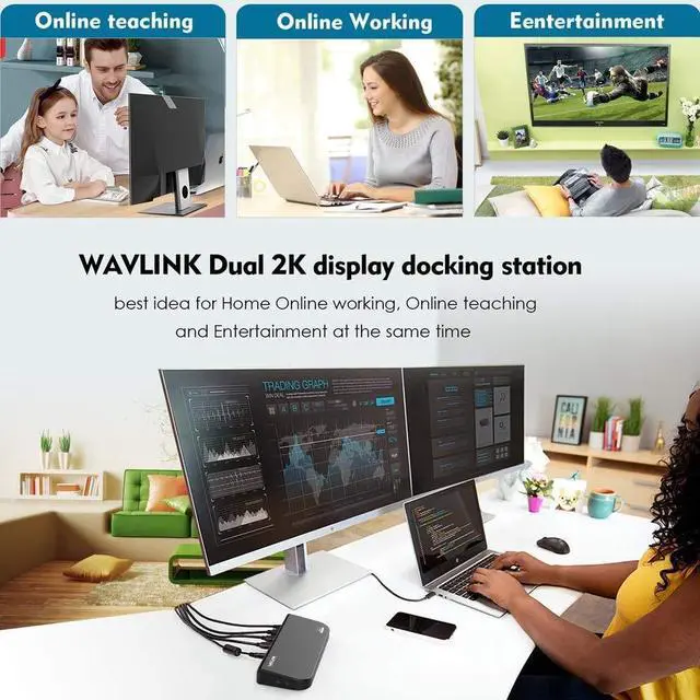 Alt view image 4 of 6 - USB 3.0 and USB C Universal Docking Station Dual Video Monitor Display DVI HDMI VGA Gigabit Ethernet, Audio, 6 USB Ports for MacBook M1-M5/Neo & Windows