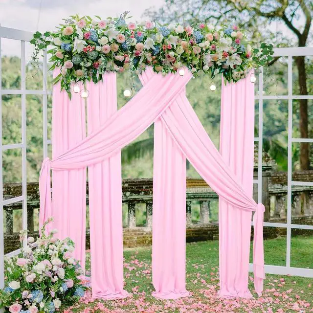 Main image of Pink Sheer Backdrop Curtains 6 Yards Chiffon Fabric Drapes Backdrop 6 Panels for Wedding Ceremony Party Ceiling Reception Decoration