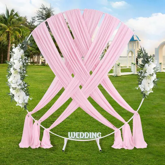 Alt view image 2 of 6 - Pink Sheer Backdrop Curtains 6 Yards Chiffon Fabric Drapes Backdrop 6 Panels for Wedding Ceremony Party Ceiling Reception Decoration