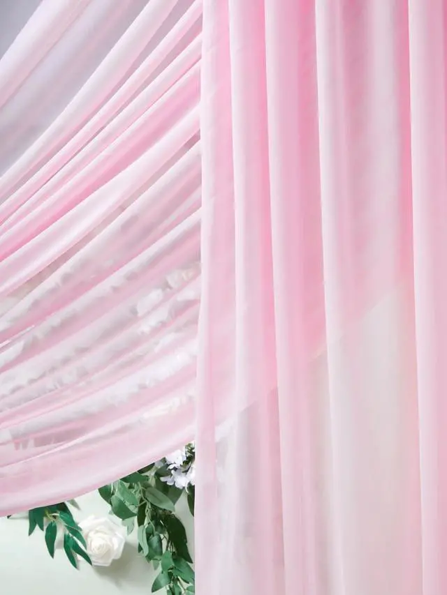 Alt view image 3 of 6 - Pink Sheer Backdrop Curtains 6 Yards Chiffon Fabric Drapes Backdrop 6 Panels for Wedding Ceremony Party Ceiling Reception Decoration