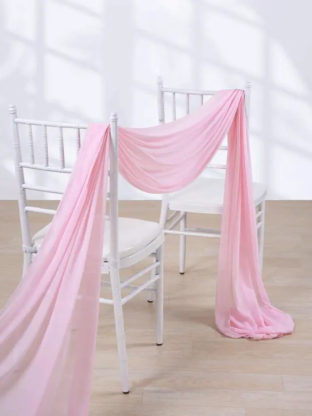 Alt view image 4 of 6 - Pink Sheer Backdrop Curtains 6 Yards Chiffon Fabric Drapes Backdrop 6 Panels for Wedding Ceremony Party Ceiling Reception Decoration