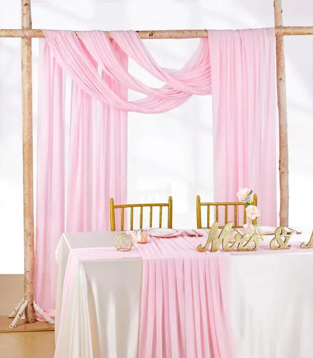 Alt view image 5 of 6 - Pink Sheer Backdrop Curtains 6 Yards Chiffon Fabric Drapes Backdrop 6 Panels for Wedding Ceremony Party Ceiling Reception Decoration