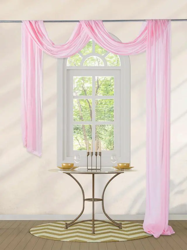 Alt view image 6 of 6 - Pink Sheer Backdrop Curtains 6 Yards Chiffon Fabric Drapes Backdrop 6 Panels for Wedding Ceremony Party Ceiling Reception Decoration