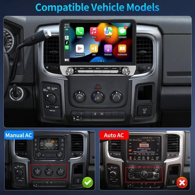 Alt view image 2 of 6 - Car Radio for Dodge Ram 1500 2500 3500 2013-2018, 10.1" Touchscreen Wireless Carplay & Android Auto Stereo Upgraded with Bluetooth 5.0 GPS WiFi SWC FM Backup Camera Build in DSP (Manual AC Only)