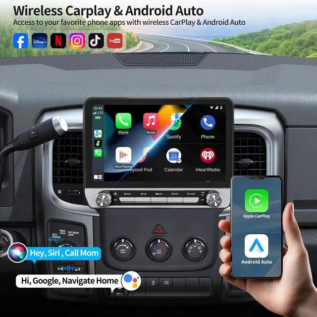 Alt view image 3 of 6 - Car Radio for Dodge Ram 1500 2500 3500 2013-2018, 10.1" Touchscreen Wireless Carplay & Android Auto Stereo Upgraded with Bluetooth 5.0 GPS WiFi SWC FM Backup Camera Build in DSP (Manual AC Only)