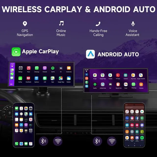 Alt view image 4 of 6 - Car Play Screen for Apple CarPlay & Android Auto with 1080P Backup Camera, 10.25" IPS HD Smart Screen with OTA, Mirror Link, Bluetooth 5.2, Voice Control, Music Play, GPS Navigation, FM