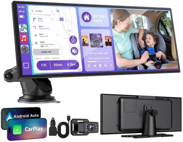 Main image of Car Play Screen for Apple CarPlay & Android Auto with Night Vision Baby Monitor Camera, 10.25" IPS HD Screen with OTA Update, Mirror Link, Bluetooth 5.2, Voice Control, Music Play, GPS Navigation, FM