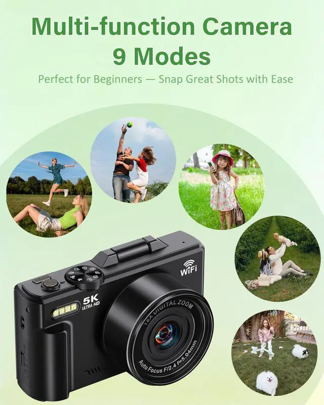 Alt view image 6 of 6 - 5K Digital Camera for Photography, 75MP WiFi Vlogging Camera for YouTube, 18X Zoom UHD Autofocus, 3" 180° Flip Screen, Video Camera with 32GB SD Card & 2 Batteries