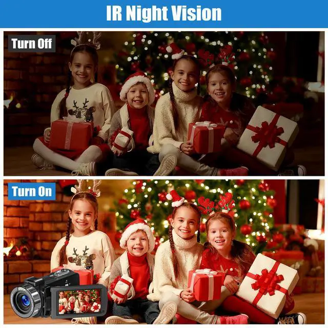 Alt view image 4 of 6 - 4K Camcorder Video Camera, 80MP HD Vlogging Camera for YouTube with IR Night Vision, 18X Digital Zoom, 3.0" IPS Screen, SD Card, 2 Batteries