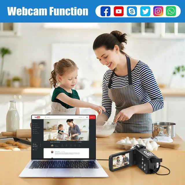 Alt view image 5 of 6 - 4K Camcorder Video Camera, 80MP HD Vlogging Camera for YouTube with IR Night Vision, 18X Digital Zoom, 3.0" IPS Screen, SD Card, 2 Batteries