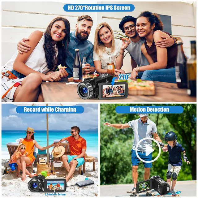 Alt view image 6 of 6 - 4K Camcorder Video Camera, 80MP HD Vlogging Camera for YouTube with IR Night Vision, 18X Digital Zoom, 3.0" IPS Screen, SD Card, 2 Batteries