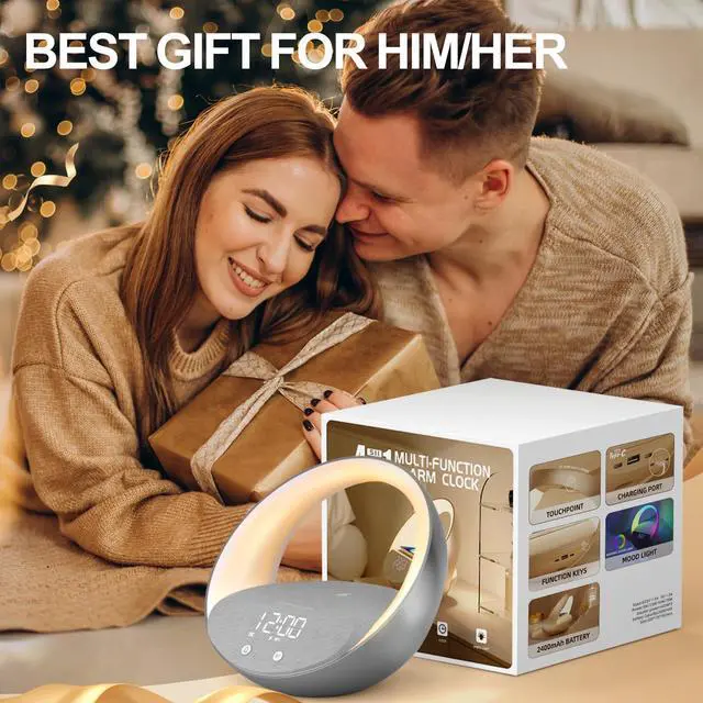 Alt view image 3 of 5 - Bluetooth Alarm Clock, Sunrise Simulation Wake Up Night Light, 15W Fast Wireless Charging Alarm Clock for Bedroom, 10W Bluetooth Stereo Sound Speaker, USB Charger Port