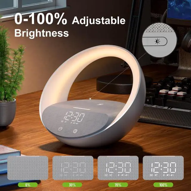 Alt view image 4 of 5 - Bluetooth Alarm Clock, Sunrise Simulation Wake Up Night Light, 15W Fast Wireless Charging Alarm Clock for Bedroom, 10W Bluetooth Stereo Sound Speaker, USB Charger Port