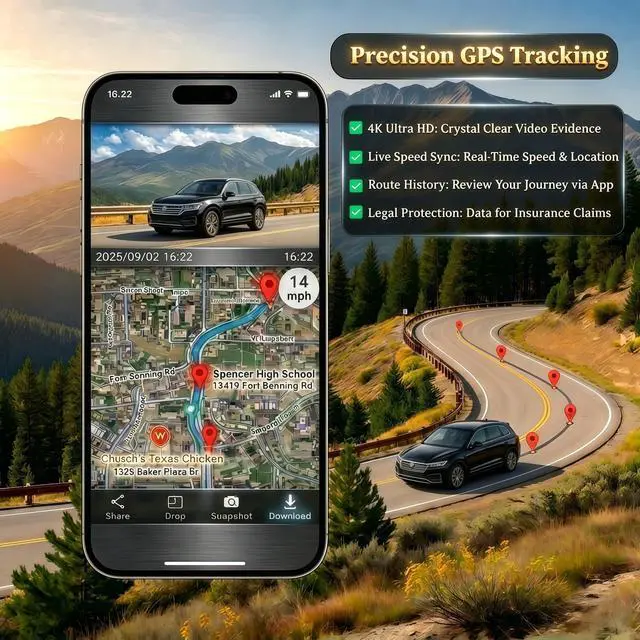 Alt view image 2 of 6 - 4K Dash Cam Front and Rear with GPS WiFi, Dual Car Camera for Uber Lyft Taxi Drivers, 64GB Card, 4K+1080P, HDR Night Vision, 3.19" IPS Screen, Parking Mode, Loop Recording