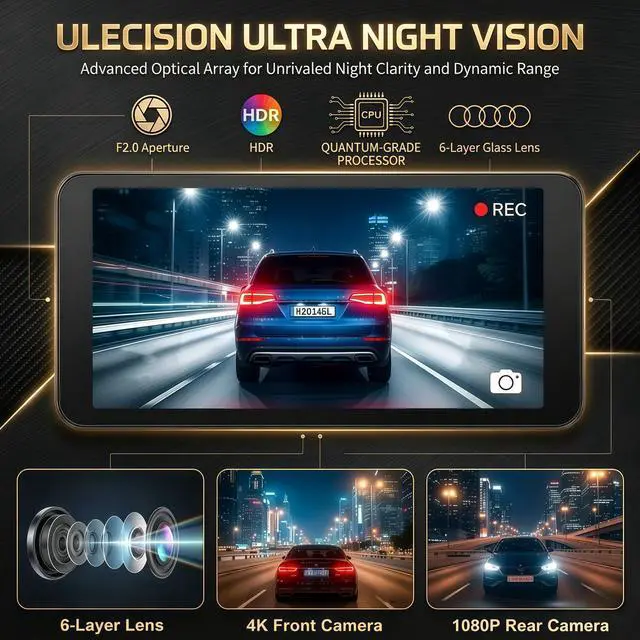 Alt view image 4 of 6 - 4K Dash Cam Front and Rear with GPS WiFi, Dual Car Camera for Uber Lyft Taxi Drivers, 64GB Card, 4K+1080P, HDR Night Vision, 3.19" IPS Screen, Parking Mode, Loop Recording