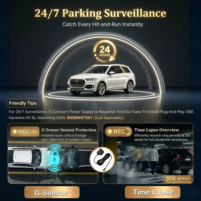 Alt view image 5 of 6 - 4K Dash Cam Front and Rear with GPS WiFi, Dual Car Camera for Uber Lyft Taxi Drivers, 64GB Card, 4K+1080P, HDR Night Vision, 3.19" IPS Screen, Parking Mode, Loop Recording