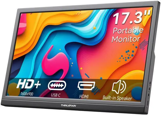 Main image of Thinlerian 17.3 Inch Portable Monitor 1600x900 HD Resolution with USB-C HDMI Dual Speakers, External Display Second Screen for Laptop PC Phone, Travel, Office
