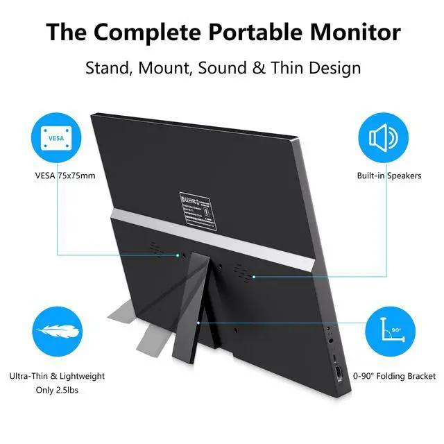 Alt view image 5 of 6 - Thinlerian 17.3 Inch Portable Monitor 1600x900 HD Resolution with USB-C HDMI Dual Speakers, External Display Second Screen for Laptop PC Phone, Travel, Office