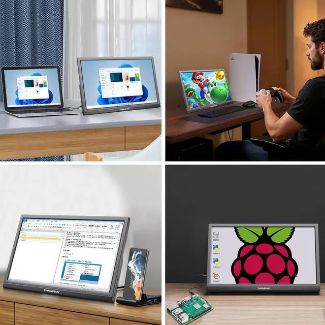 Alt view image 6 of 6 - Thinlerian 17.3 Inch Portable Monitor 1600x900 HD Resolution with USB-C HDMI Dual Speakers, External Display Second Screen for Laptop PC Phone, Travel, Office